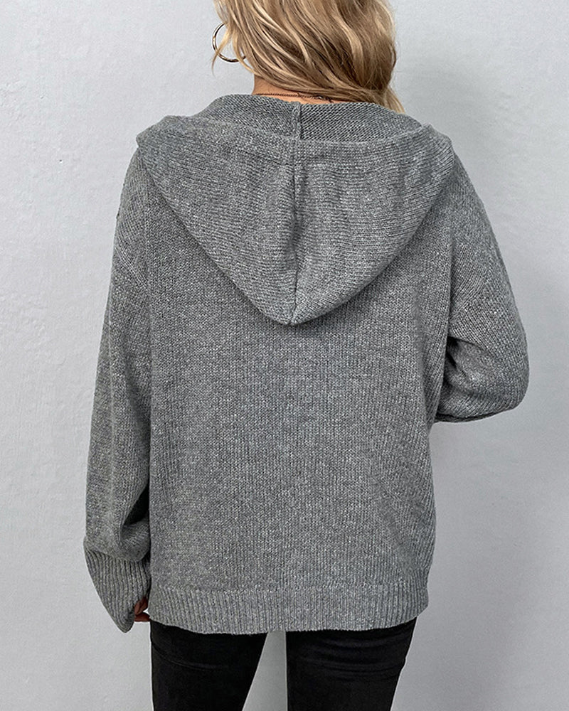 Corina™ - Einfarbige Strickjacke mit Kapuze und Schnürsenkeln