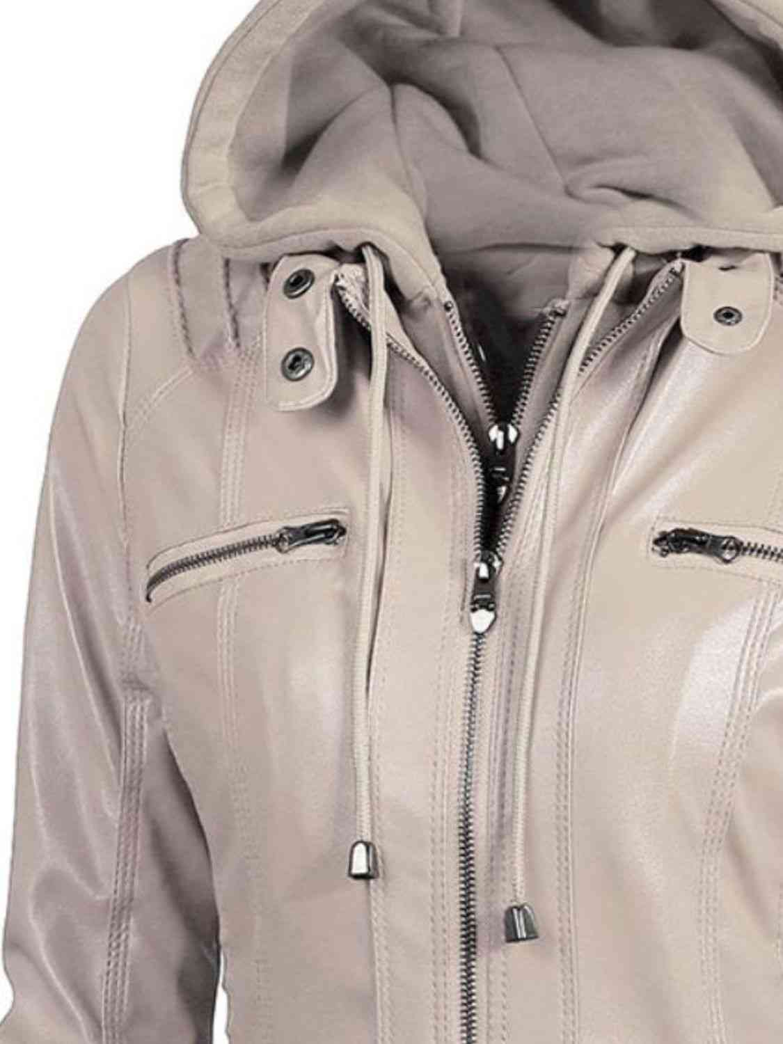 Kharyss™ - Full Size Zip-Up Hooded PU Jacke [Letzter Tag Rabatt]