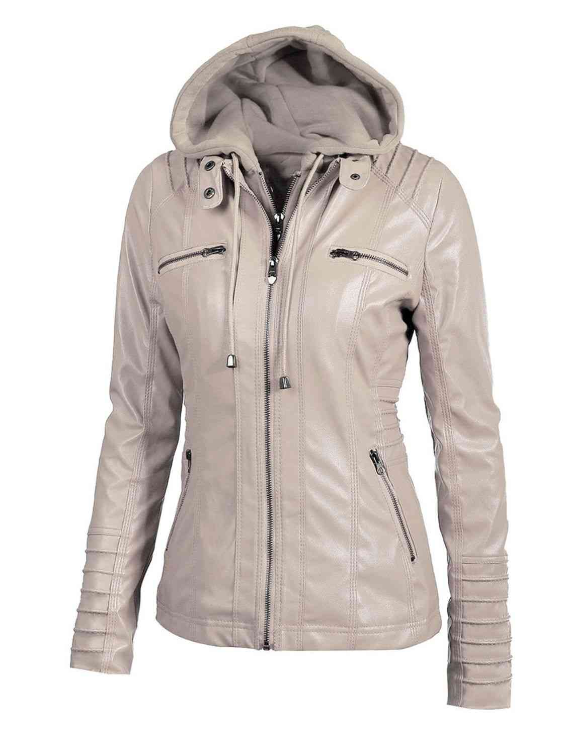 Kharyss™ - Full Size Zip-Up Hooded PU Jacke [Letzter Tag Rabatt]